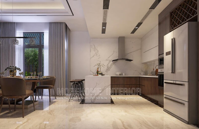 Mẫu tủ bếp đẹp hiện đại, đơn giản, không quá cầu kì vào các chi tiết, phần mặt tủ bếp được ốp đá cao cấp sang trọng mà vô cùng sạch sẽ Tủ bếp đẹp, tủ bếp đẹp hiện đại, tủ bếp An Cường, tủ bếp cao cấp