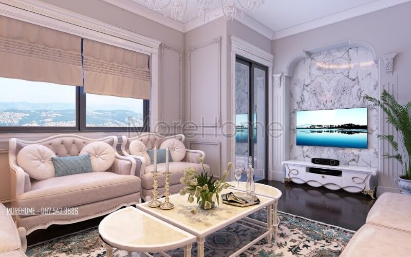 Mang thêm luồng gió mới vào trong các mẫu thiết kế nội thất, kiến trúc sư Morehome đã mang lại cho gia chủ tại chung cư Ruby Tower một không gian nội thất phòng khách độc đáo, mới lạ nhưng không kém phần tiện nghi và sang trọng. Ngắm nhìn các mẫu thiết kế phòng khách tân cổ điển tiện nghi