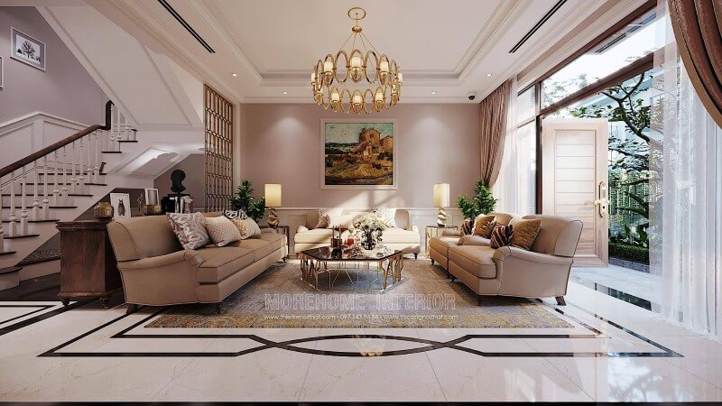 Thiết kế nội thất phòng khách tân cổ điển đẹp tại biệt thự Ciputra Tây Hồ Hà Nội Ngắm nhìn các mẫu thiết kế phòng khách tân cổ điển tiện nghi
