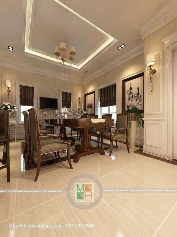 Thiết kế nội thất gỗ tự nhiên cao cấp cho phòng ăn biệt thự sang trọng