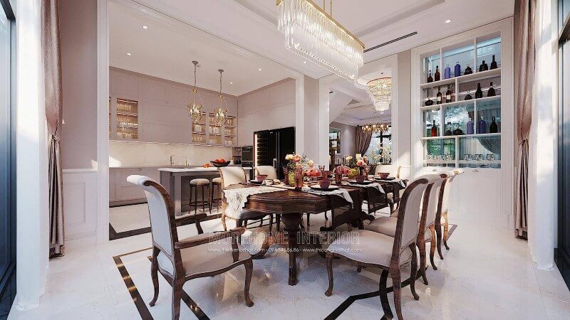 Bộ bàn ghế ăn gỗ óc chó cao cấp dành cho gia chủ tại biệt thự Ciputra Tây Hồ Hà Nội