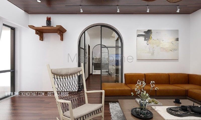Chọn thiết kế sofa da màu nâu sang trọng theo kiểu dáng góc chữ L sẽ góp phần tạo nên cảm giác tiện nghi, tinh tế và thoáng đãng cho phòng khách biệt thự, nhà phố hiện đại.
